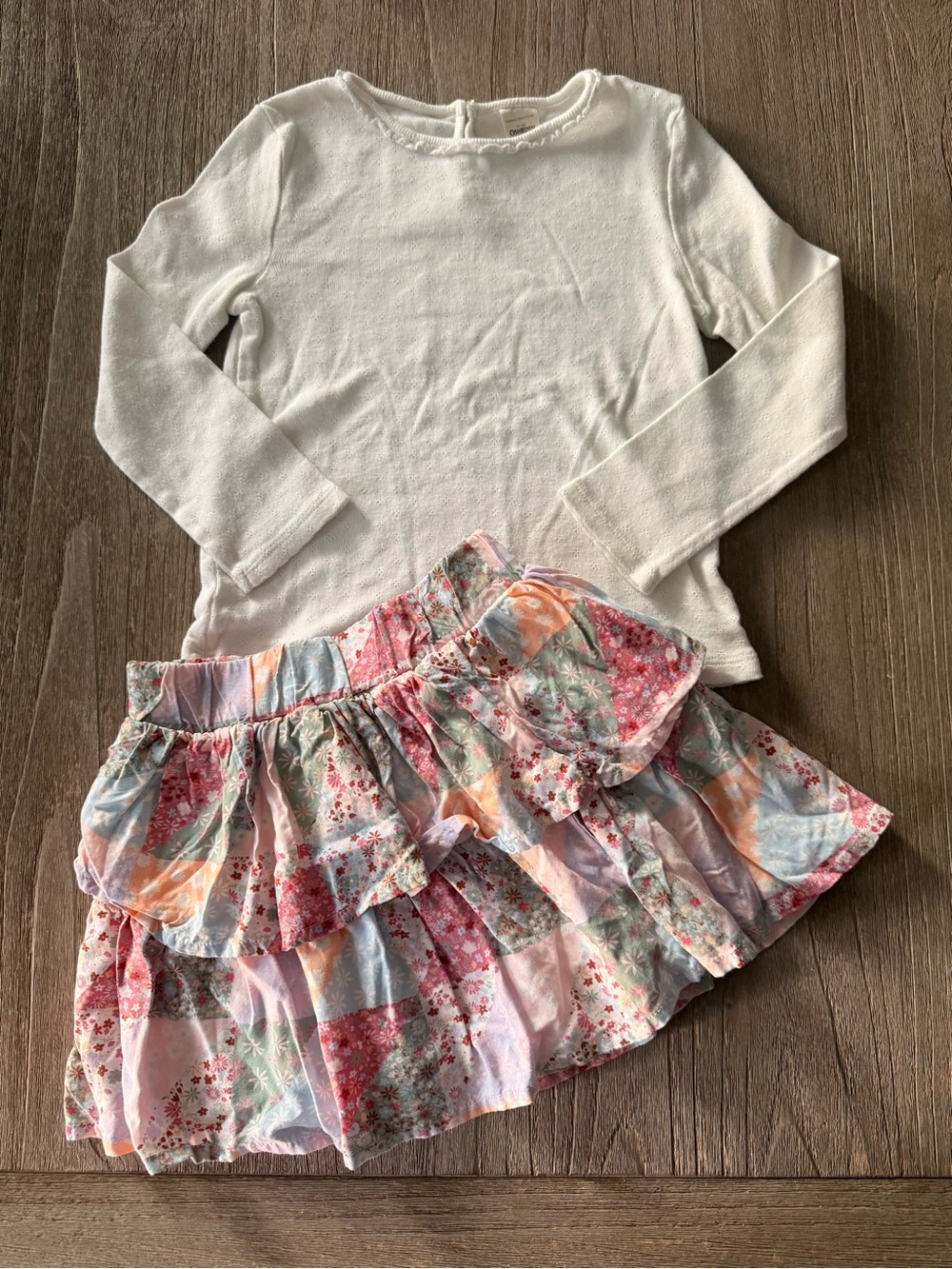 Girl’s Pointelle Top and Patchwork Skirt set Boho Girlhoodcore Bundle Size 4